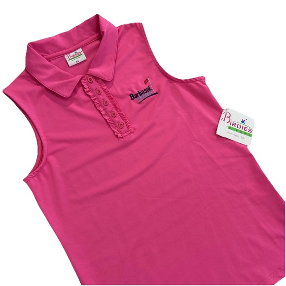 Birdies Tops - NWT Birdies & Bows XS PINK BARBASOL CHAMPIONSHIP "High Golf" Polo Ruffled Womens